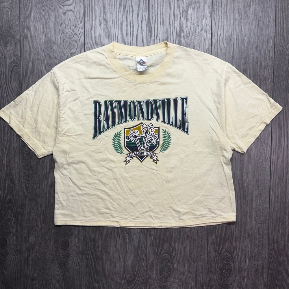 Vintage Alstyle Raymondville Rio Grande Valley Graphic Crop T-Shirt Cream Large